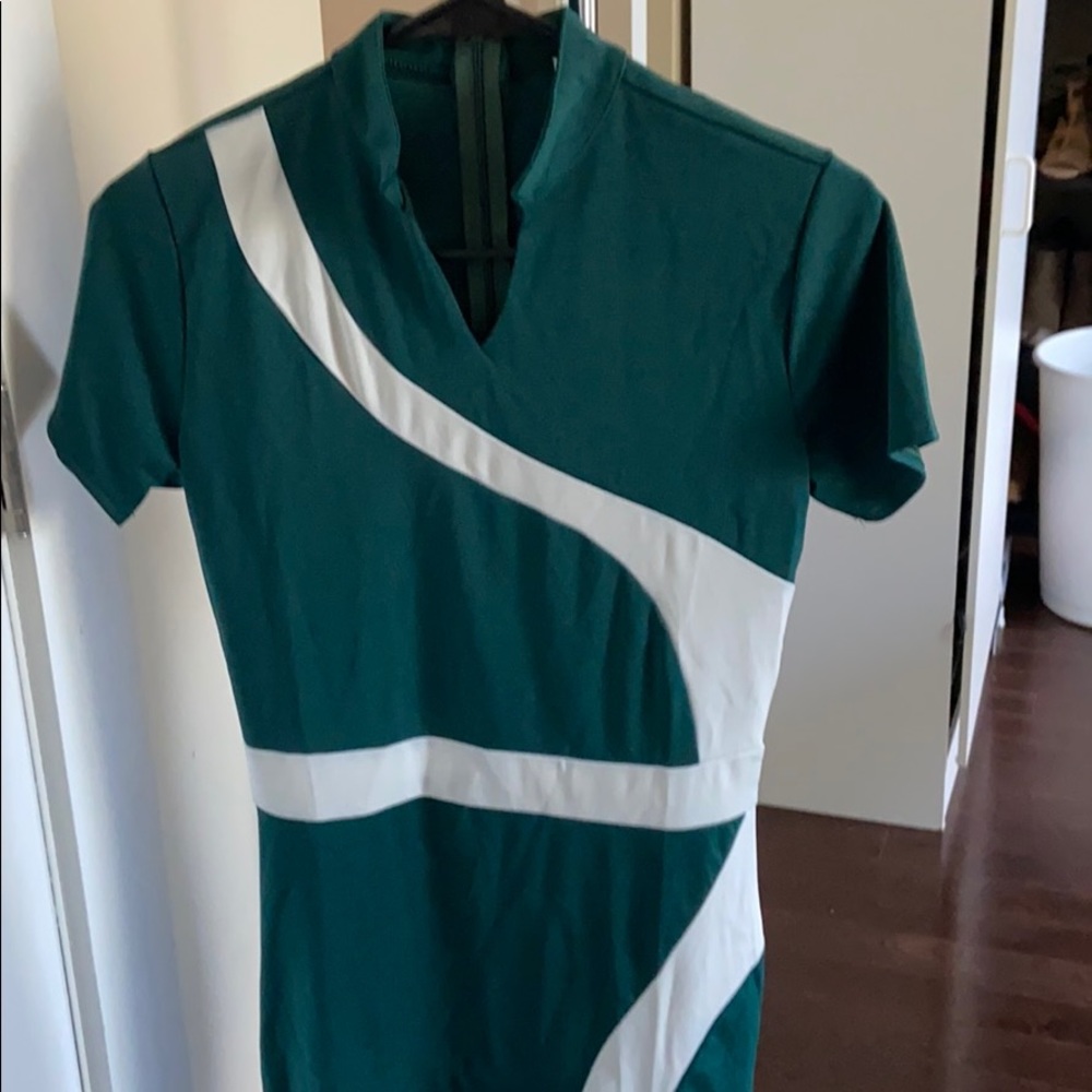 Green and white dress